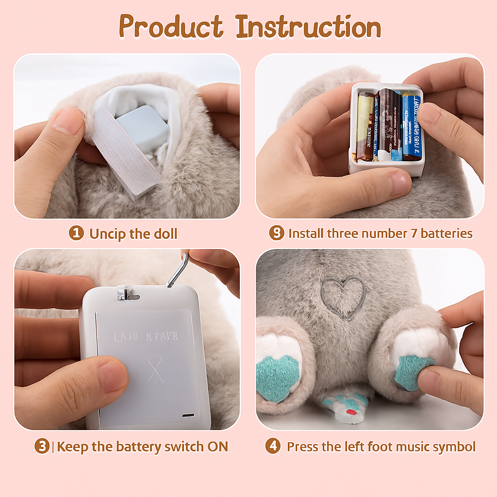 Breathing Teddy Bear with Soothing Music, Comfort Plush