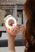 Cartoon Cute Pig LED Lights Mirror Pocket Fan