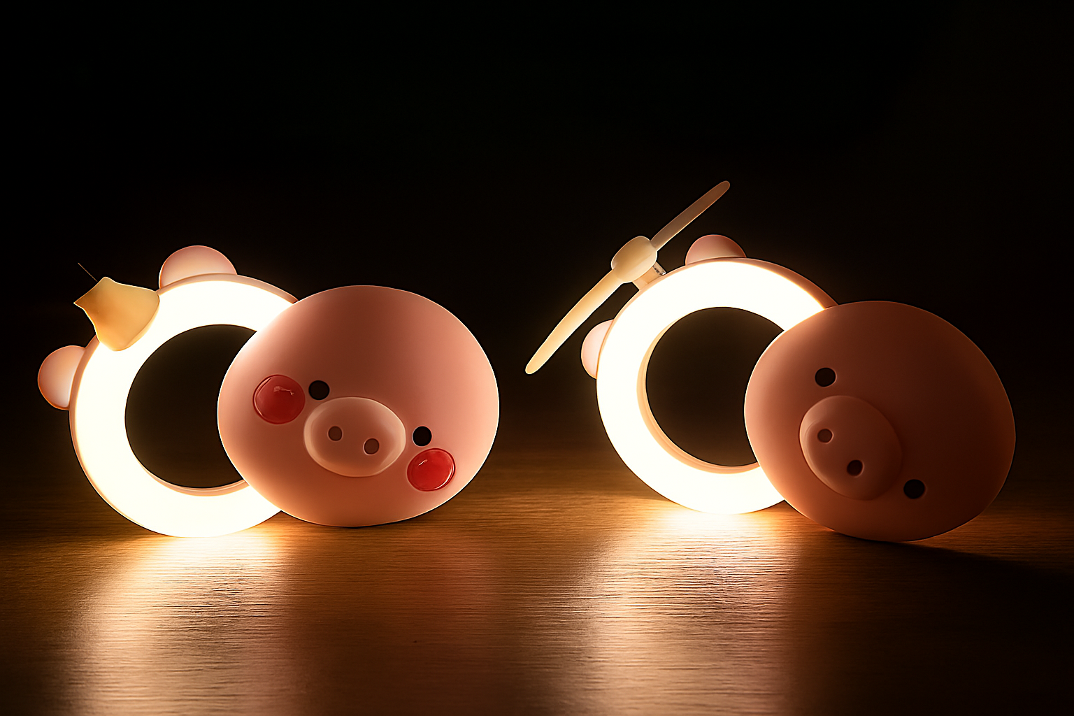 Cartoon Cute Pig LED Lights Mirror Pocket Fan